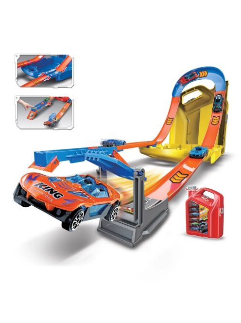 Писта - куфарче под формата на туба за масло с 6 превозни средства, 46x12x34cm, 3+ години