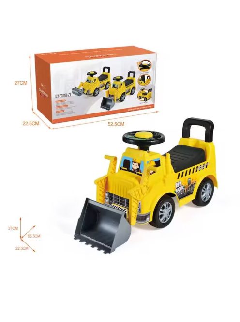 Детска кола за баланс и прохождане Булдозер, С бутон за сигнализация и отваряща се седалка, 71 х 24 х 25 см, 1,5 + години