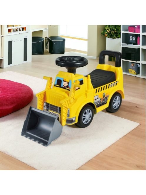 Детска кола за баланс и прохождане Булдозер, С бутон за сигнализация и отваряща се седалка, 71 х 24 х 25 см, 1,5 + години