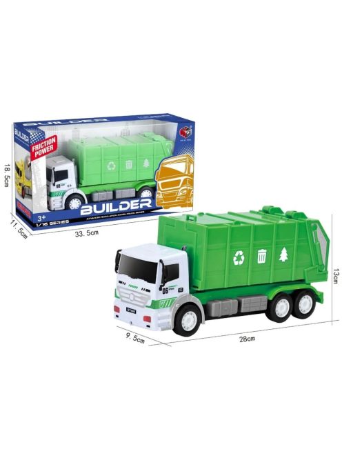 Камион за боклук със светлинни и звукови ефекти, 38x13x21,5cm, Зелен 3+ години