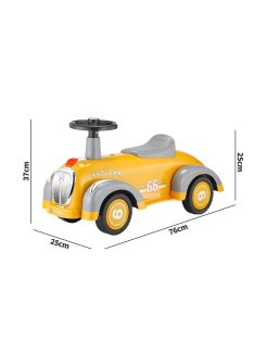   Детска кола за баланс и прохождане Ретро XLR, До 25 кг, С музика и светлини, 76X25X37 см, 1,5 + години, Жълт