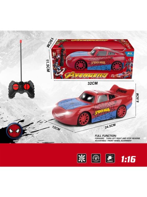 Детска кола 1:16 R/C Spider-man Avengers Super Hero, Радиоуправляем модел, Светлини, 32x11x15 cm