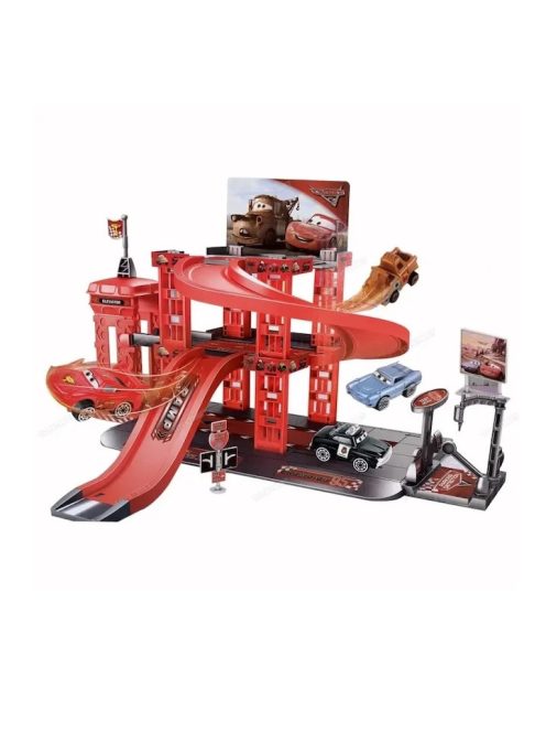 Детски комплект Паркинг Cars, 2 нива, 4 колички и 2 пързалки, 63 х 35,5 х 22 см, 3+ години