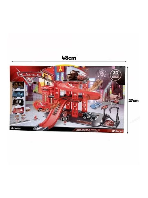Детски комплект Паркинг Cars, 2 нива, 4 колички и 2 пързалки, 63 х 35,5 х 22 см, 3+ години