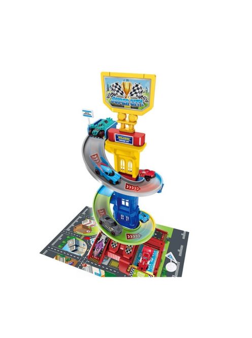 Детски комплект Паркинг-Кула, 3 нива, 3 метални колички, 37 х 9 х 53 см, 3+ години
