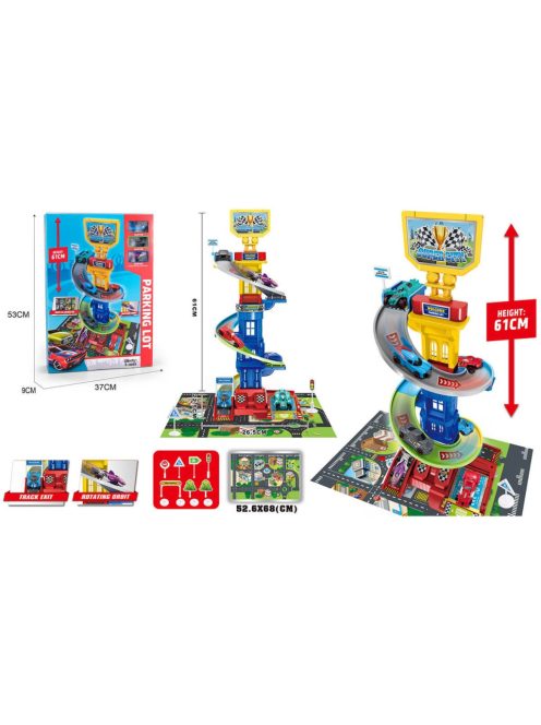 Детски комплект Паркинг-Кула, 3 нива, 3 метални колички, 37 х 9 х 53 см, 3+ години