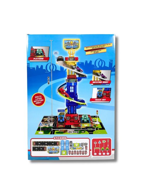 Детски комплект Паркинг-Кула, 3 нива, 3 метални колички, 37 х 9 х 53 см, 3+ години