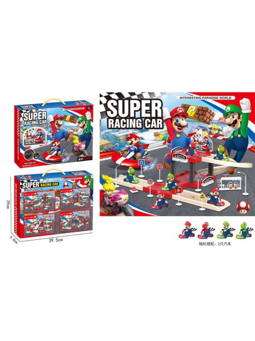 Детски комплект Паркинг Super Mario, с 2 колички с герои, 39 х 6 х 29 см, 3+ години