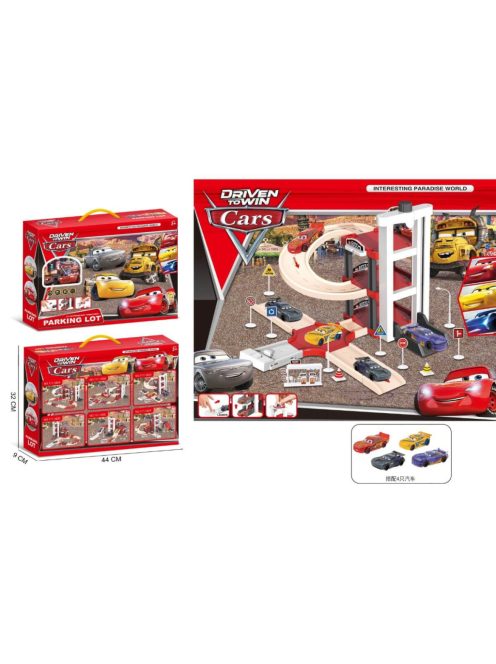 Детски комплект Паркинг Cars, 3 нива, 4 колички и 2 пързалки, 44 х 32 х 9 см, 3+ години