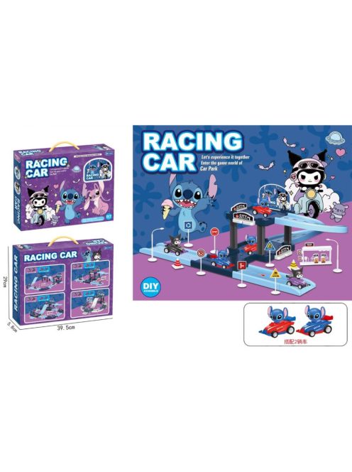 Детски комплект Паркинг Ститч (Lilo & Stitch), 2 нива и 2 количка, 39,5 х 29 х 6 cm, 3+ години