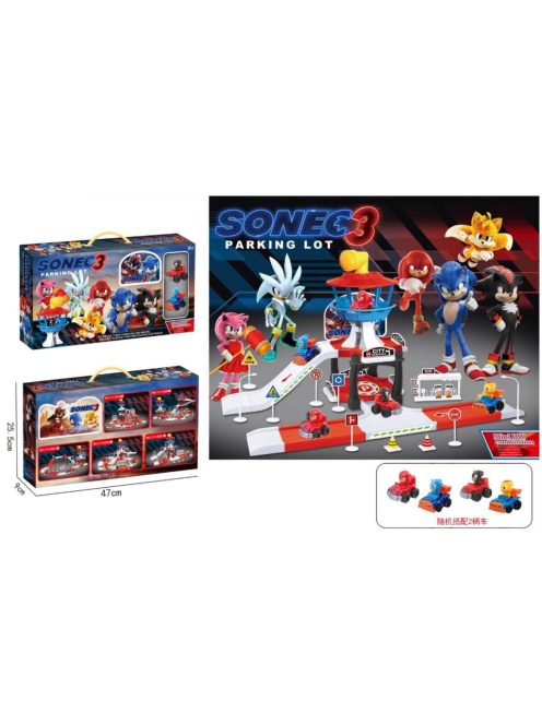Детски комплект Паркинг - Летище Sonic, 2 нива и 2 колички, 47 х 25,5 х 9 см, 3+ години