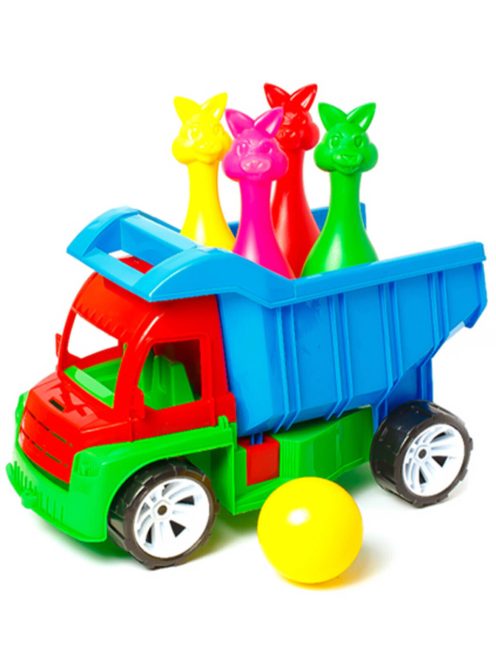 Детски камион-самосвал с 4 кегли-зайчета и 1 топка, 40 х 22 х 25 см