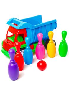   Детски камион-самосвал с 6 кегли и 1 топка, 40 х 22 х 25 см