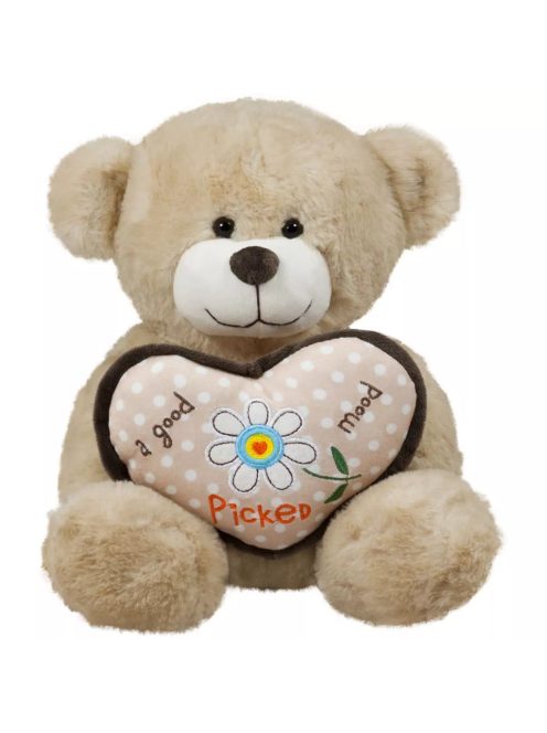 Плюшено мече със сърце Good mood, Бродерия , 27 cm, Бежав
