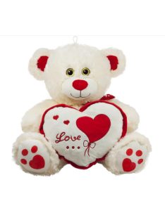   Плюшено мече със сърце Love, Бродерия, 45 cm, Бяло-Червено