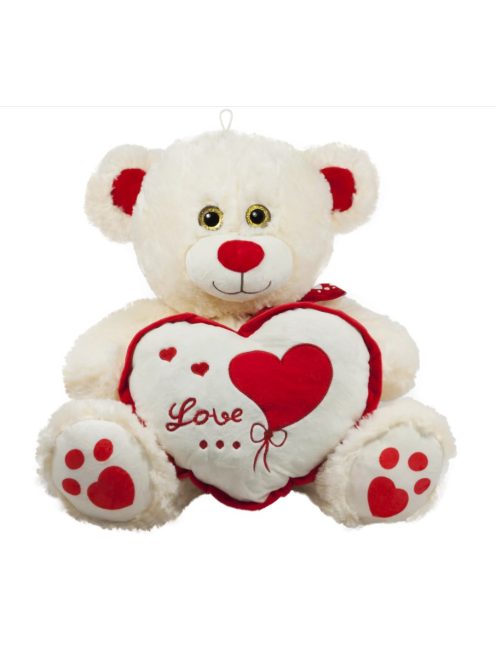 Плюшено мече със сърце Love, Бродерия, 45 cm, Бяло-Червено