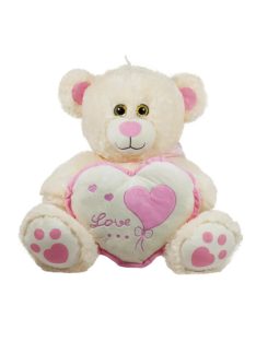   Плюшено мече със сърце Love, Бродерия, 45 cm, Бяло-Червено