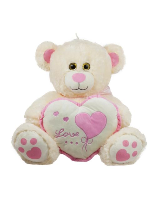 Плюшено мече със сърце Love, Бродерия, 45 cm, Бяло-Червено