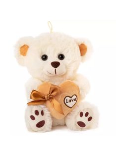   Плюшено мече със сърце Love, Бродерия и златиста панделка, 20 cm