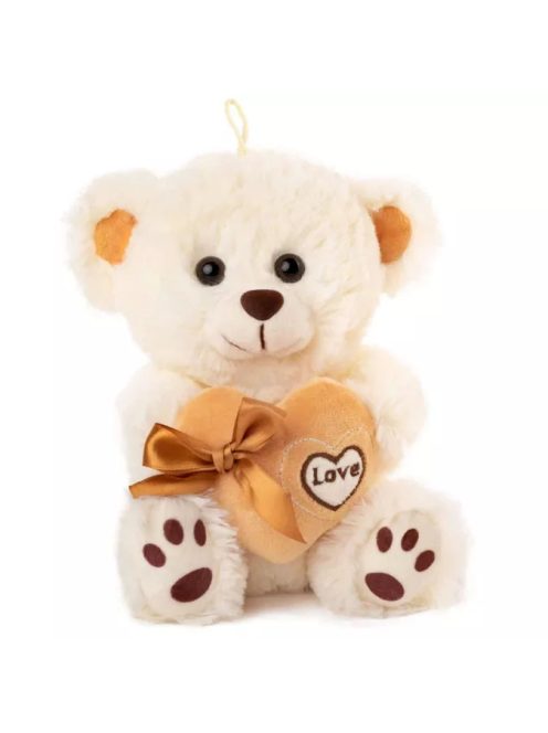 Плюшено мече със сърце Love, Бродерия и златиста панделка, 20 cm