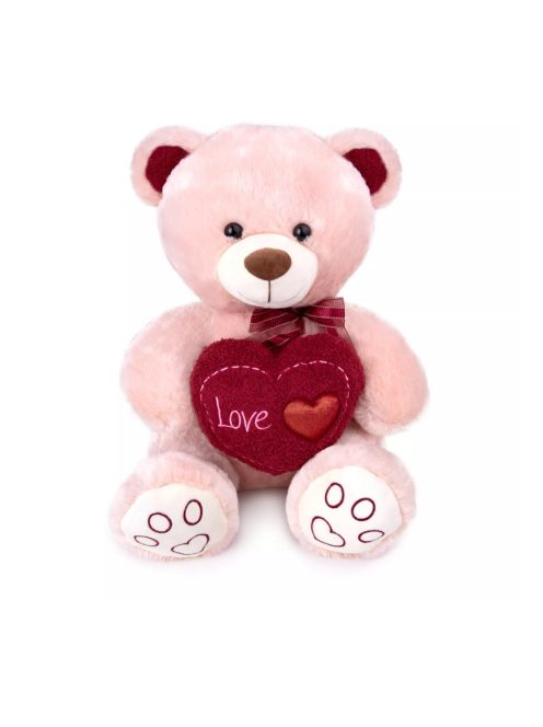 Плюшено мече със сърце, Бродерия и карирана панделка бордо, 30-40-50 cm