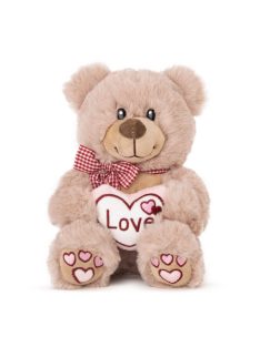   Плюшено мече със сърце, Бродерия и карирана панделка, 20 cm