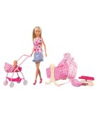 Комплект за игра Steffi Love, Кукла с бебе, 18 аксесоари, Steffi Love New Born Baby Set, Toy Doll with Baby, Pram, Bath and Cradle, 45,5 x 32,5 x 11,5 см