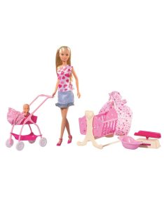   Комплект за игра Steffi Love, Кукла с бебе, 18 аксесоари, Steffi Love New Born Baby Set, Toy Doll with Baby, Pram, Bath and Cradle, 45,5 x 32,5 x 11,5 см