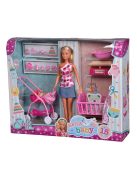 Комплект за игра Steffi Love, Кукла с бебе, 18 аксесоари, Steffi Love New Born Baby Set, Toy Doll with Baby, Pram, Bath and Cradle, 45,5 x 32,5 x 11,5 см