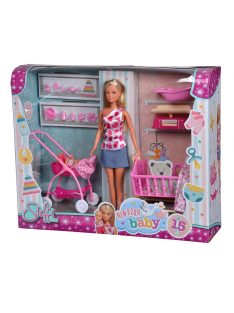   Комплект за игра Steffi Love, Кукла с бебе, 18 аксесоари, Steffi Love New Born Baby Set, Toy Doll with Baby, Pram, Bath and Cradle, 45,5 x 32,5 x 11,5 см