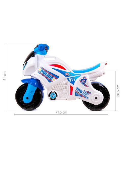 Детски мотор без педали Police, За баланс, С дръжка за пренос, 72 х 35 х 52 cm, До 30кг, 2+ Години, Бял