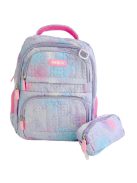 Раница МESCO с 2 отделения вътрешен и 2 външни джоба, 1 заден джоб с цип, 2 странични джоба с несесер, 44х30х18 см, Син/светло роз