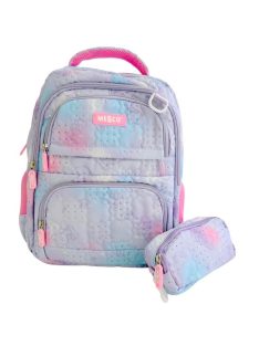   Раница МESCO с 2 отделения вътрешен и 2 външни джоба, 1 заден джоб с цип, 2 странични джоба с несесер, 44х30х18 см, Син/светло роз