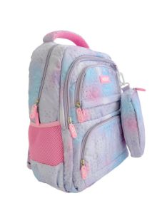   Раница МESCO с 2 отделения вътрешен и 2 външни джоба, 1 заден джоб с цип, 2 странични джоба с несесер, 44х30х18 см, Син/светло роз