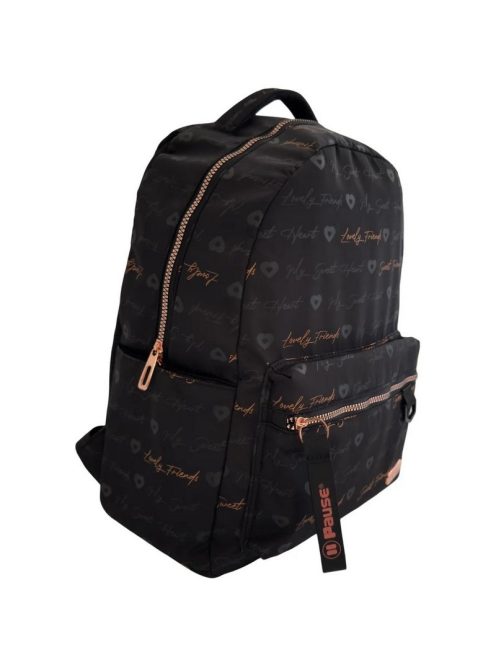 Раница PAUSE с 1 отделение с вътрешен джоб за лоптоп, 2 външни джоба с цип и 2 странични джоба, С мек анатомичен гръб, 41х30х17 см, Черен