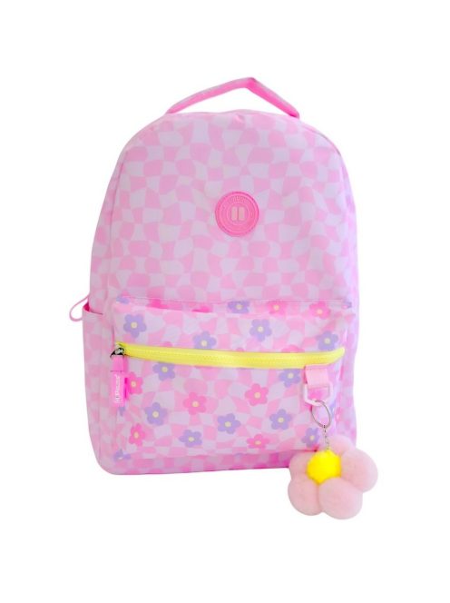 Раница PAUSE с 2 отделения с вътрешен джоб за лоптоп, 2 външни джоба с цип и 2 странични джоба, С мек анатомичен гръб и плюшена играчка, 41х30х17 см, Розов/Жълт