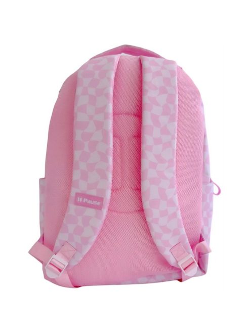 Раница PAUSE с 2 отделения с вътрешен джоб за лоптоп, 2 външни джоба с цип и 2 странични джоба, С мек анатомичен гръб и плюшена играчка, 41х30х17 см, Розов/Жълт