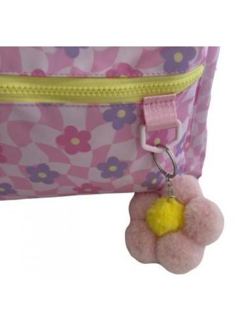 Раница PAUSE с 2 отделения с вътрешен джоб за лоптоп, 2 външни джоба с цип и 2 странични джоба, С мек анатомичен гръб и плюшена играчка, 41х30х17 см, Розов/Жълт