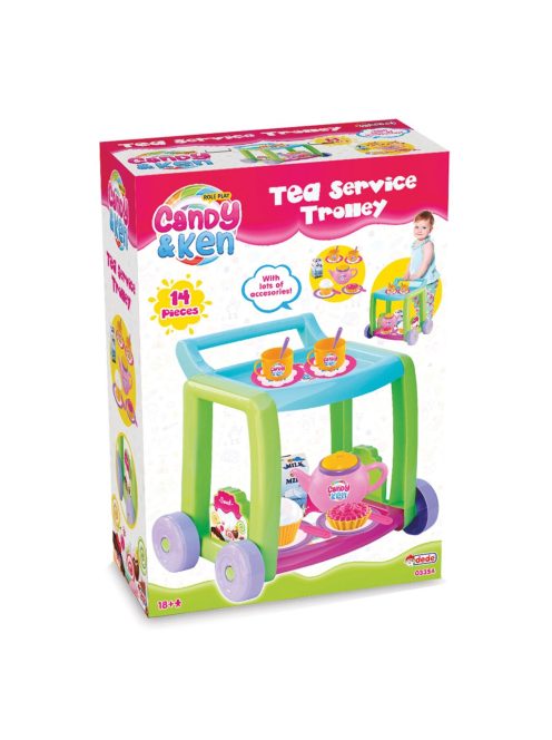 Количка за сервиране Dede с аксесоари и сервиз за чай, 14 части, 34х26х36 cm, 3+ години