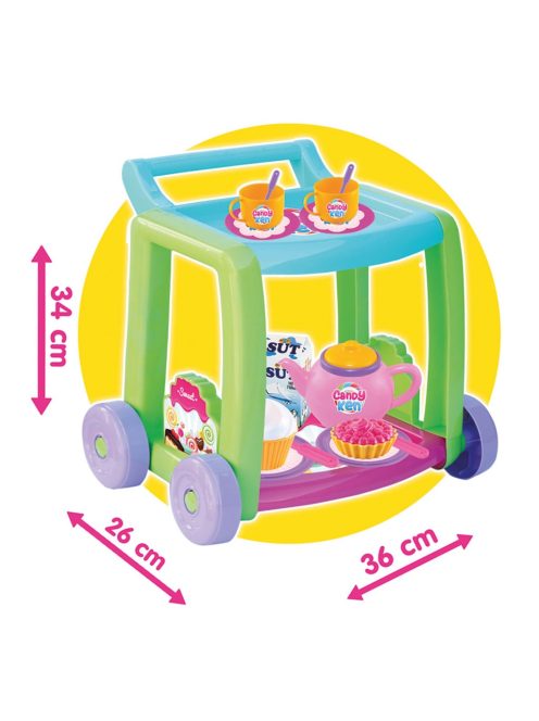 Количка за сервиране Dede с аксесоари и сервиз за чай, 14 части, 34х26х36 cm, 3+ години