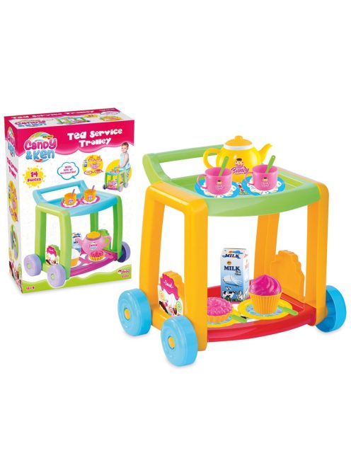 Количка за сервиране Dede с аксесоари и сервиз за чай, 14 части, 34х26х36 cm, 3+ години