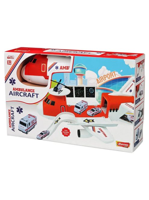 Детски писта - гараж САМОЛЕТ с 3 колички, Болница, 37х24х10 см, 3+ години