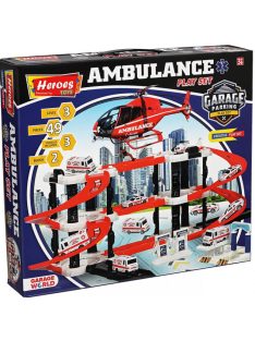    Детски паркинг - гараж Heroes на 3 нива и 2 писти, 3 колички, Болница, Голям 44х38х7 см, 3+ години