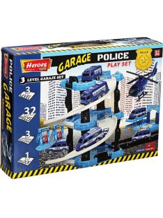   Детски паркинг - гараж Heroes на 3 нива и 3 колички, Полицейски участък, 35 х 27 х 7 см, 3+ години