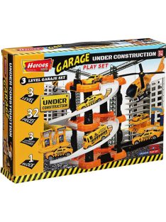   Детски паркинг - гараж Heroes на 3 нива и 3 колички, Строителна площадка, 35 х 27 х 7 см, 3+ години