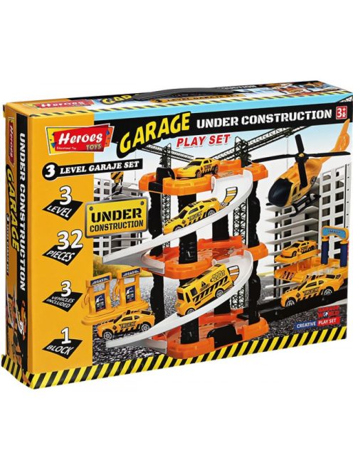 Детски паркинг - гараж Heroes на 3 нива и 3 колички, Строителна площадка, 35 х 27 х 7 см, 3+ години