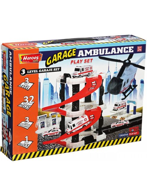 Детски паркинг - гараж Heroes на 3 нива и 3 колички, Болница, 35 х 27 х 7 см, 3+ години