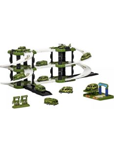   Детски паркинг - гараж Heroes на 3 нива и 2 писти, 3 колички, Военна база, Голям 44х38х7 см, 3+ години