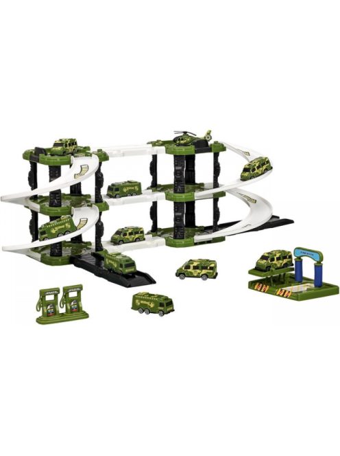 Детски паркинг - гараж Heroes на 3 нива и 2 писти, 3 колички, Военна база, Голям 44х38х7 см, 3+ години