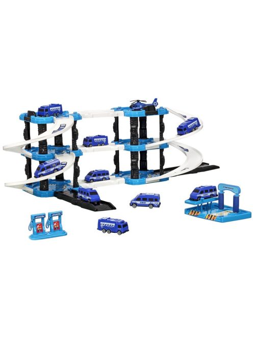 Детски паркинг - гараж Heroes на 3 нива и 2 писти, 3 колички, Полицейска станция, Голям 44х38х7 см, 3+ години